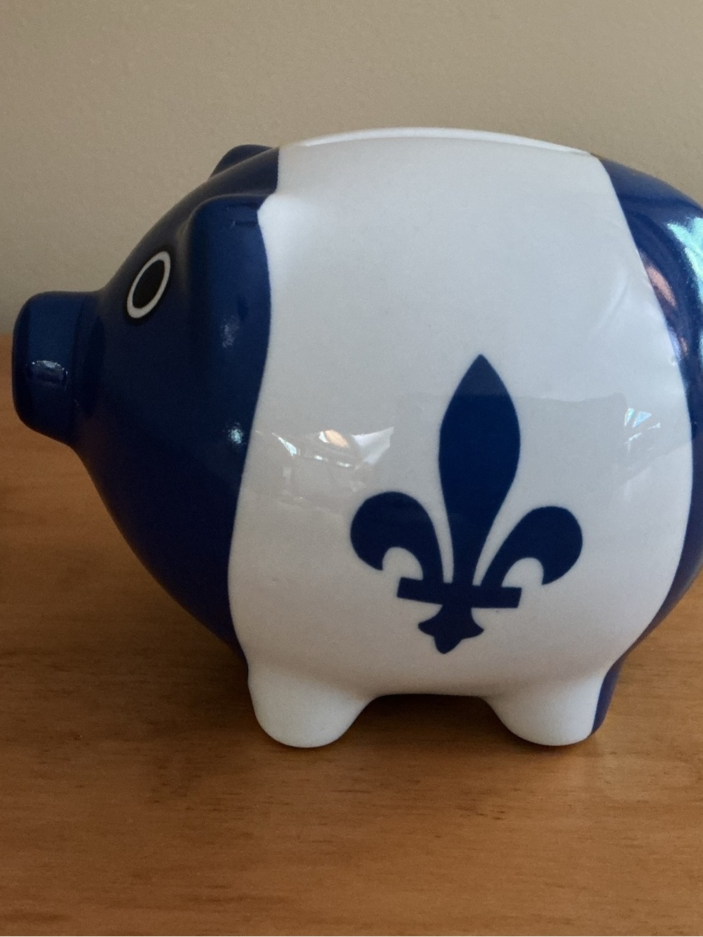 Blue & White Fleur-de-Lis Ceramic Piggy Bank